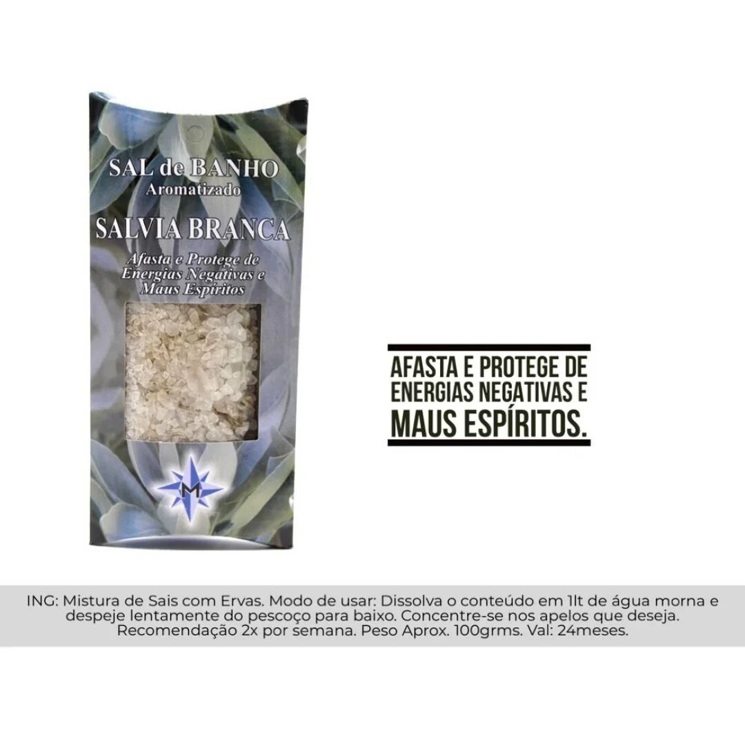  bath salt packaging with text on a white background "salvia Branca"
