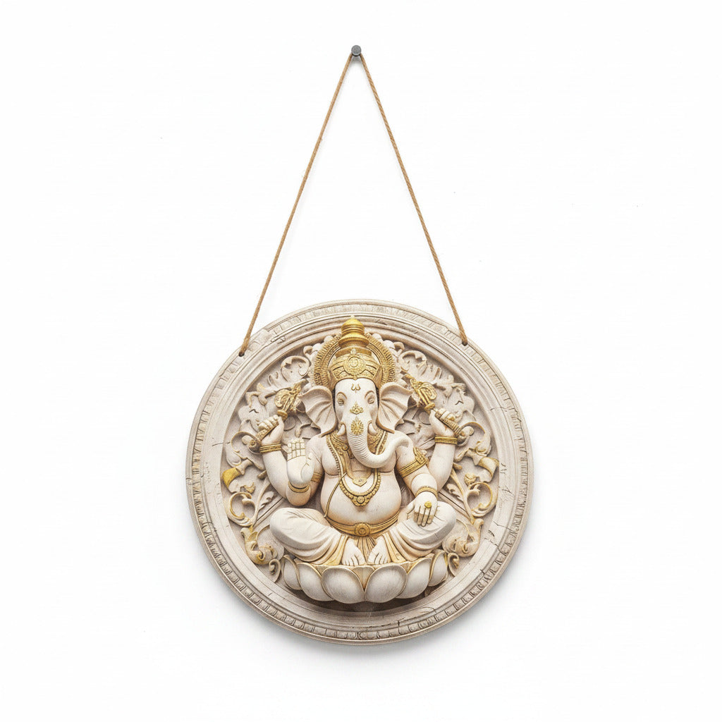 Decorative wall art with intricate design on a white wall