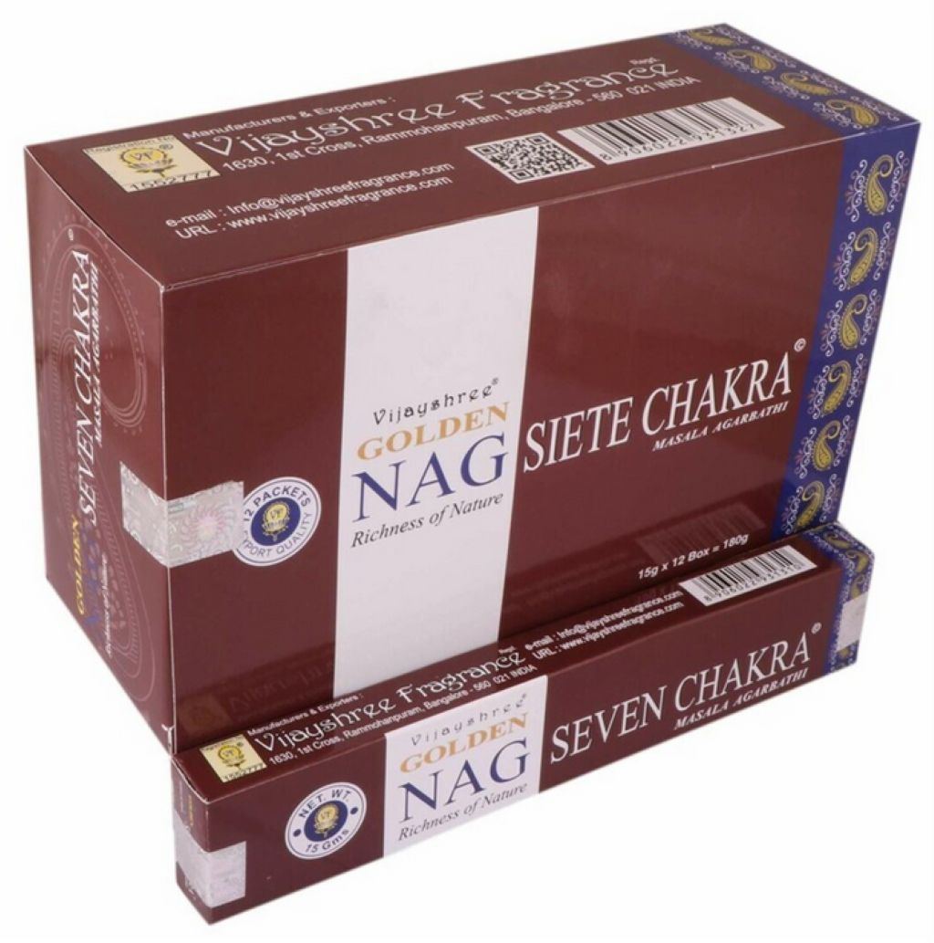 brown box of Golden Nag Seven-Chakra-Incense on white background