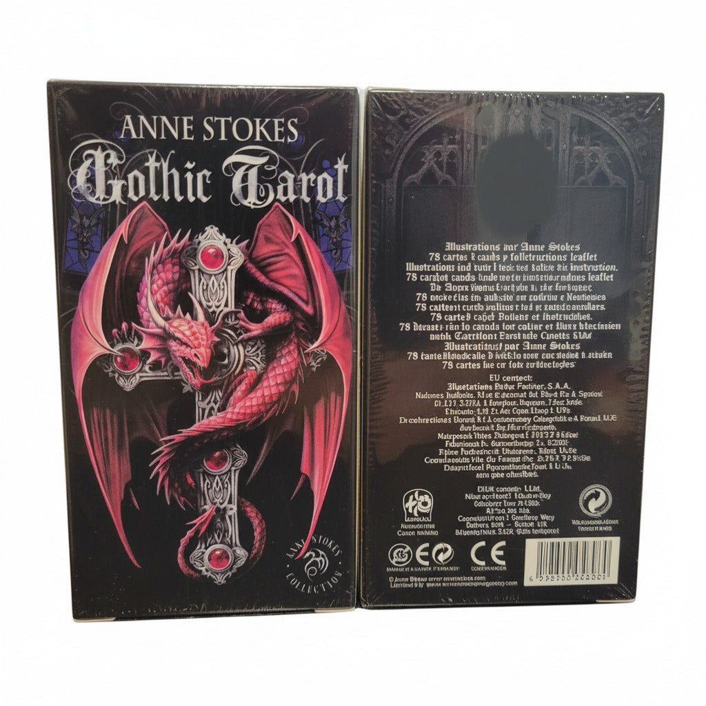 Two Anne Stokes Gothic Tarot card decks on a reflective surface