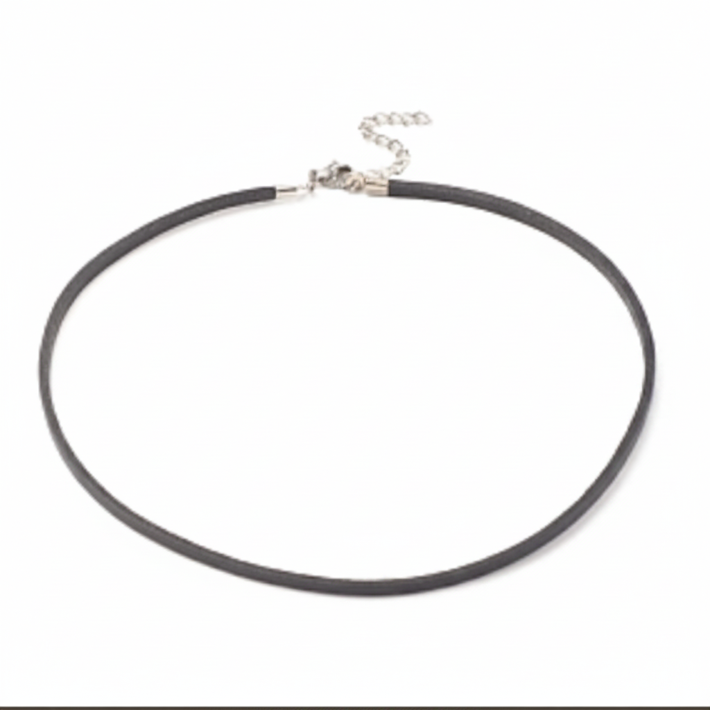 Black choker necklace on a white background