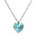 Blue heart-shaped pendant on a chain against a white background