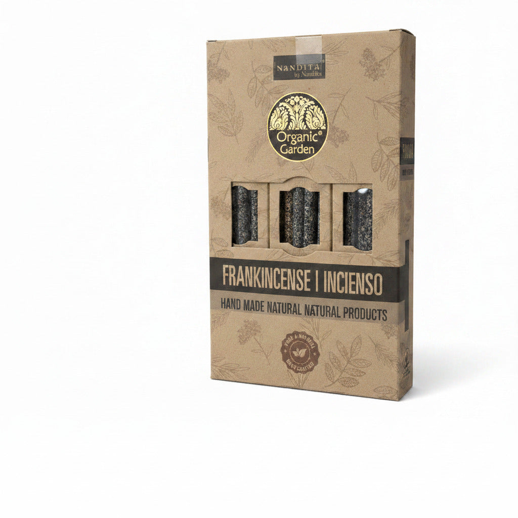 Box of Organic Garden Frankincense Incenso on a white background