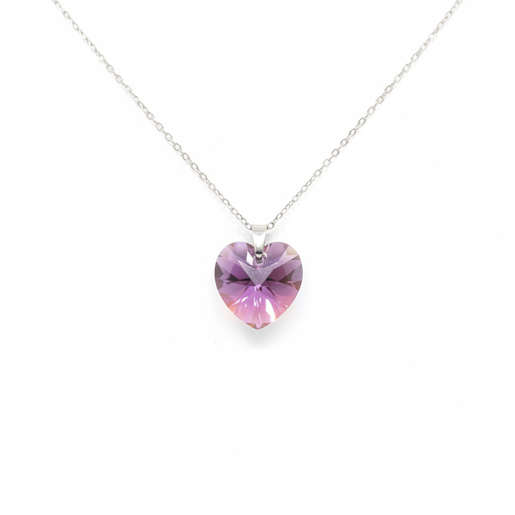 Necklace with a purple pendant on a white background