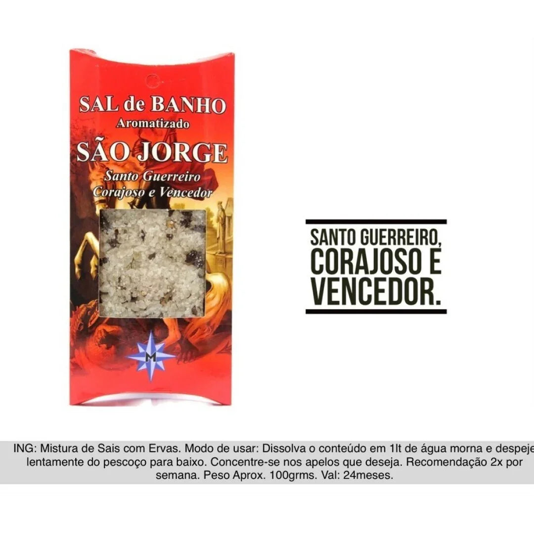 Packaged bath salt with branding of "Sao Jorge" and product details on a white background