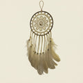 Dreamcatcher with feathers on a beige background