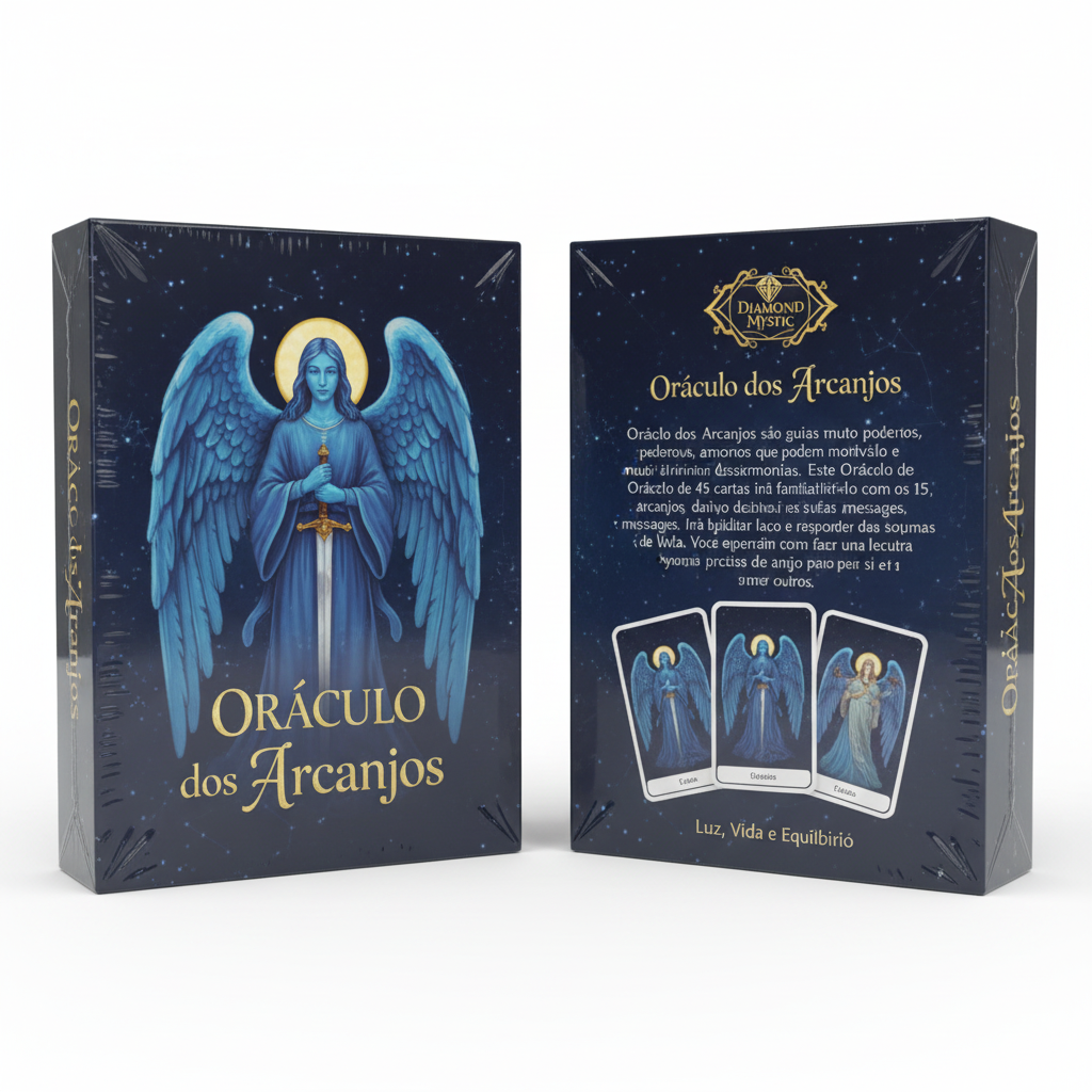 Oráculo dos Arcanjos oracle card deck – front and back view