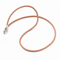 Brown cord necklace with silver clasp on a white  background