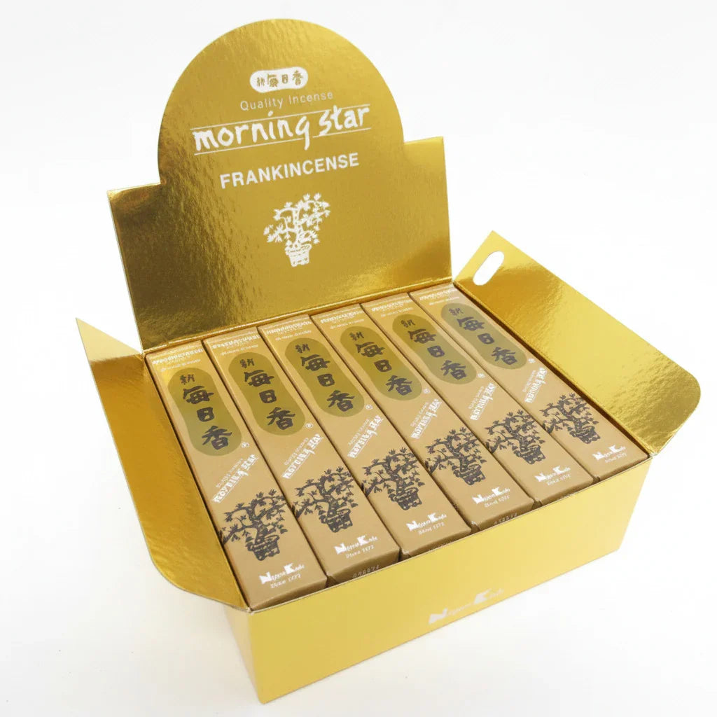 Box of Morning Star Frankincense incense sticks on a white background