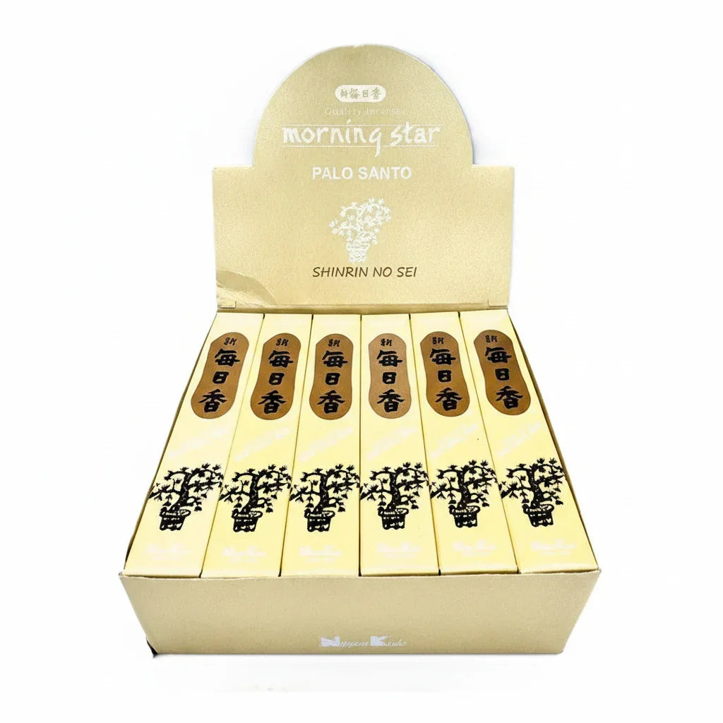 Box of Palo Santo sticks with 'Morning Star' branding on a white background